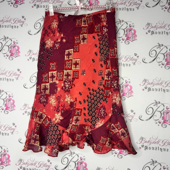 Yessica skirt flowy fairy hem Floral Patchwork Skirt Red and Purple - Picture 9 of 10